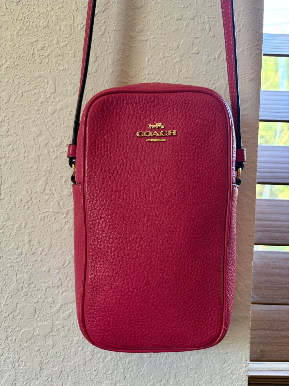Coach Pebbled Leather Phone Crossbody - Pink with Gold Logo - Picture 13 of 14